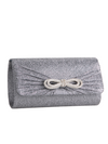 Grey Rhinestone Bow Detail Clutch Bag