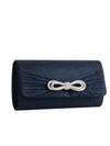 Navy Rhinestone Bow Detail Clutch Bag