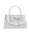 Silver Rhinestone Mini Tote Bag with Bow Detail