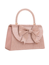 Rose Gold Rhinestone Mini Tote Bag with Bow Detail