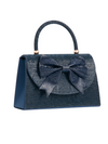 Navy Blue Rhinestone Mini Tote Bag with Bow Detail