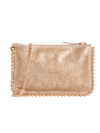 Gold Diamante Embellished Zip Top Clutch Bag with chain strap