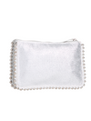 Silver Diamante Embellished Zip Top Clutch Bag