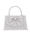 Silver Rhinestone Mini Tote Bag with Bow Detail