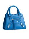 Blue Faux Leather Buckle Detail Shoulder Bag