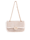 Beige Shearling Effect Faux Suede Shoulder Bag