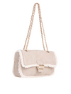 Beige Shearling Effect Faux Suede Shoulder Bag