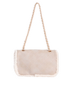 Beige Shearling Effect Faux Suede Shoulder Bag