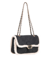 Black Shearling Effect Faux Suede Shoulder Bag