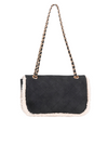 Black Shearling Effect Faux Suede Shoulder Bag