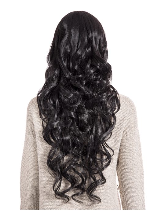 Curly Full Head Wig Natural Black from behind
