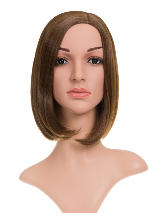 Long Bob Full Head Wig Chestnut Brown on display mannequin. Front view.
