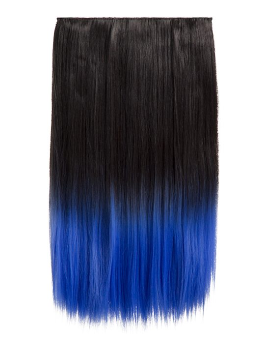 Dip Dye One Piece Straight Hair Extensions Raven Electric Blue