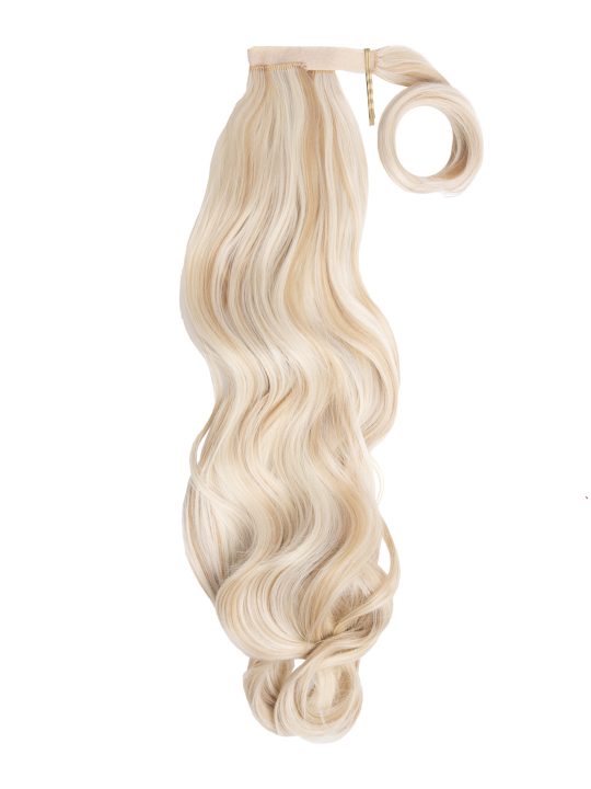 Curly Light Champagne Blonde Wraparound Ponytail