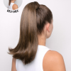 Short 16 Inch Straight Wraparound Ponytail Before After